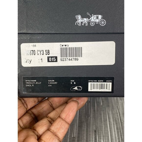 Coach Womens Trmulti Jelly T-Strap Sandals Yellow Buckle Flat Heel 5 B New - Picture 8 of 9